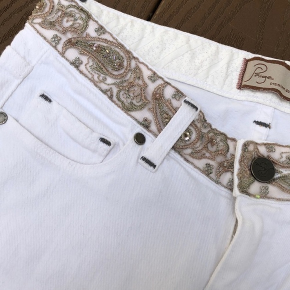 Paige Laurel canyon embellished white crop jeans